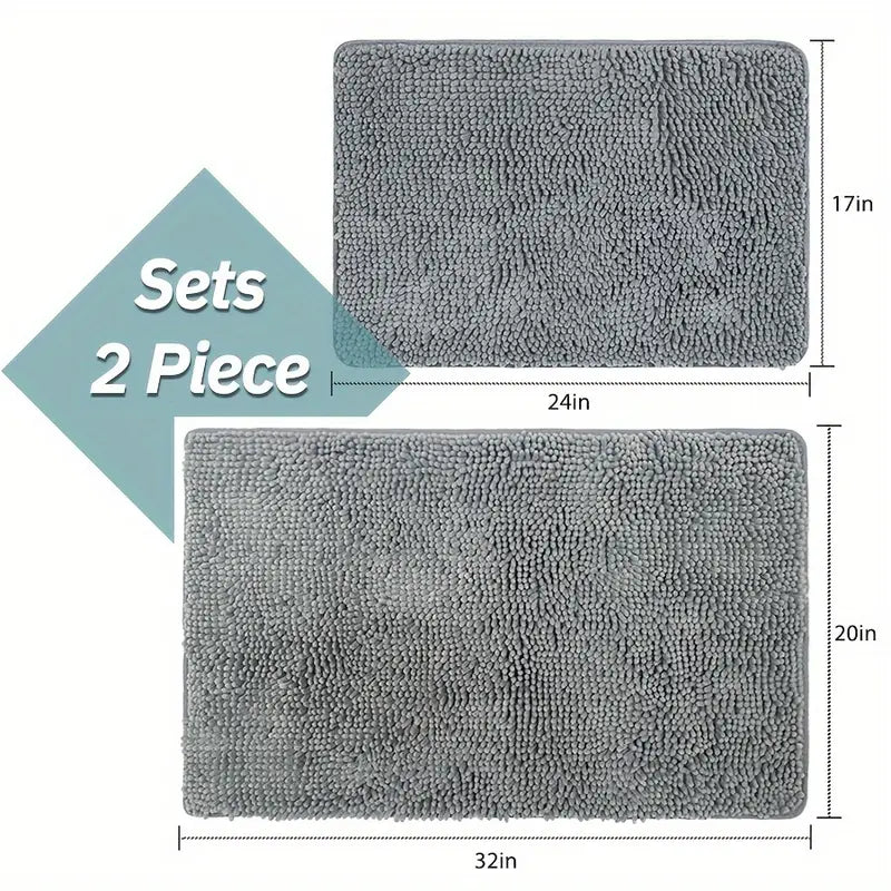 2pcs Bath Mat - Chenille Bath Rugs For Bathroom, Non-Slip Floor Mat With Rubber Backing