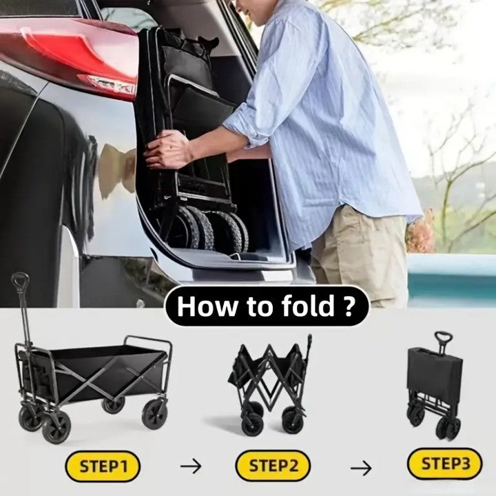 Folding Utility Wagon, Metal Frame, Adjustable Handle, Heavy Duty Collapsible
