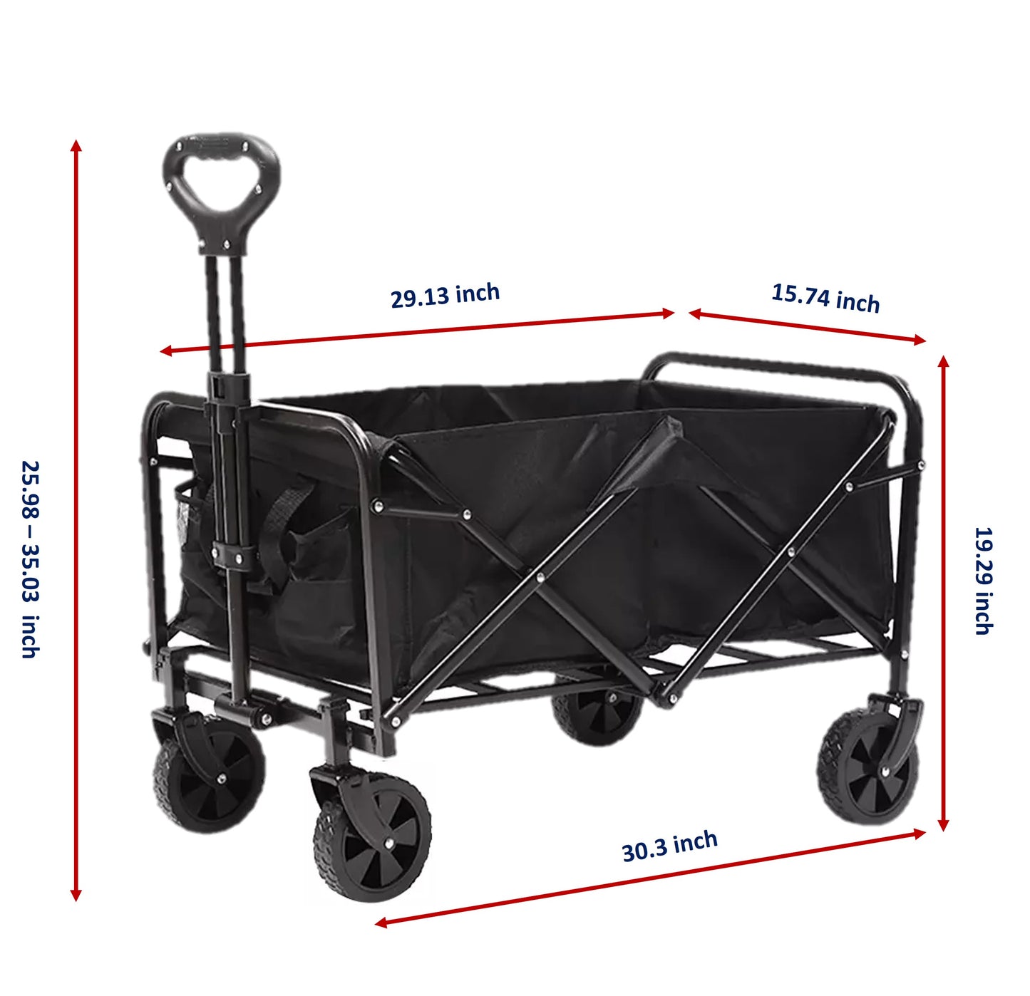 Folding Utility Wagon, Metal Frame, Adjustable Handle, Heavy Duty Collapsible