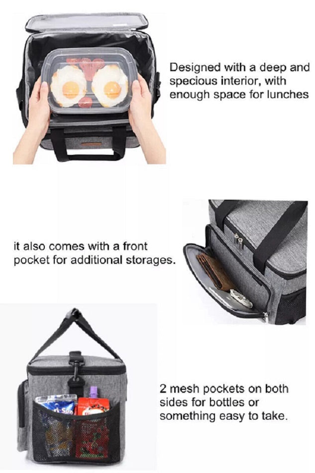 KD Insulated Lunch Bag 15L, Portable Cooler Bag/Lunch Box with Insulated Layer for Picnic, Beach, Work, and Travel, hot and Cold Storage, Leakproof