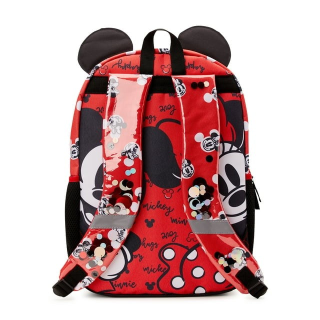 Minnie Mouse Kids Red & Black Polka Dot Bow Print 17" Laptop Backpack