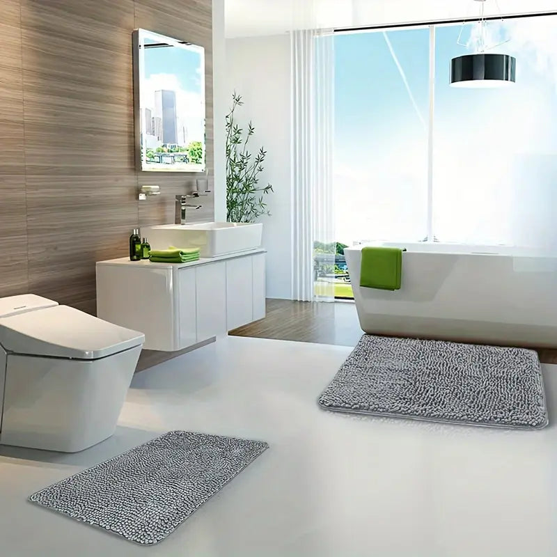2pcs Bath Mat - Chenille Bath Rugs For Bathroom, Non-Slip Floor Mat With Rubber Backing