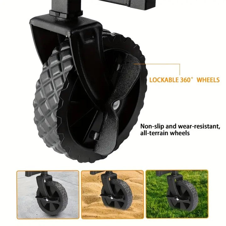 Folding Utility Wagon, Metal Frame, Adjustable Handle, Heavy Duty Collapsible