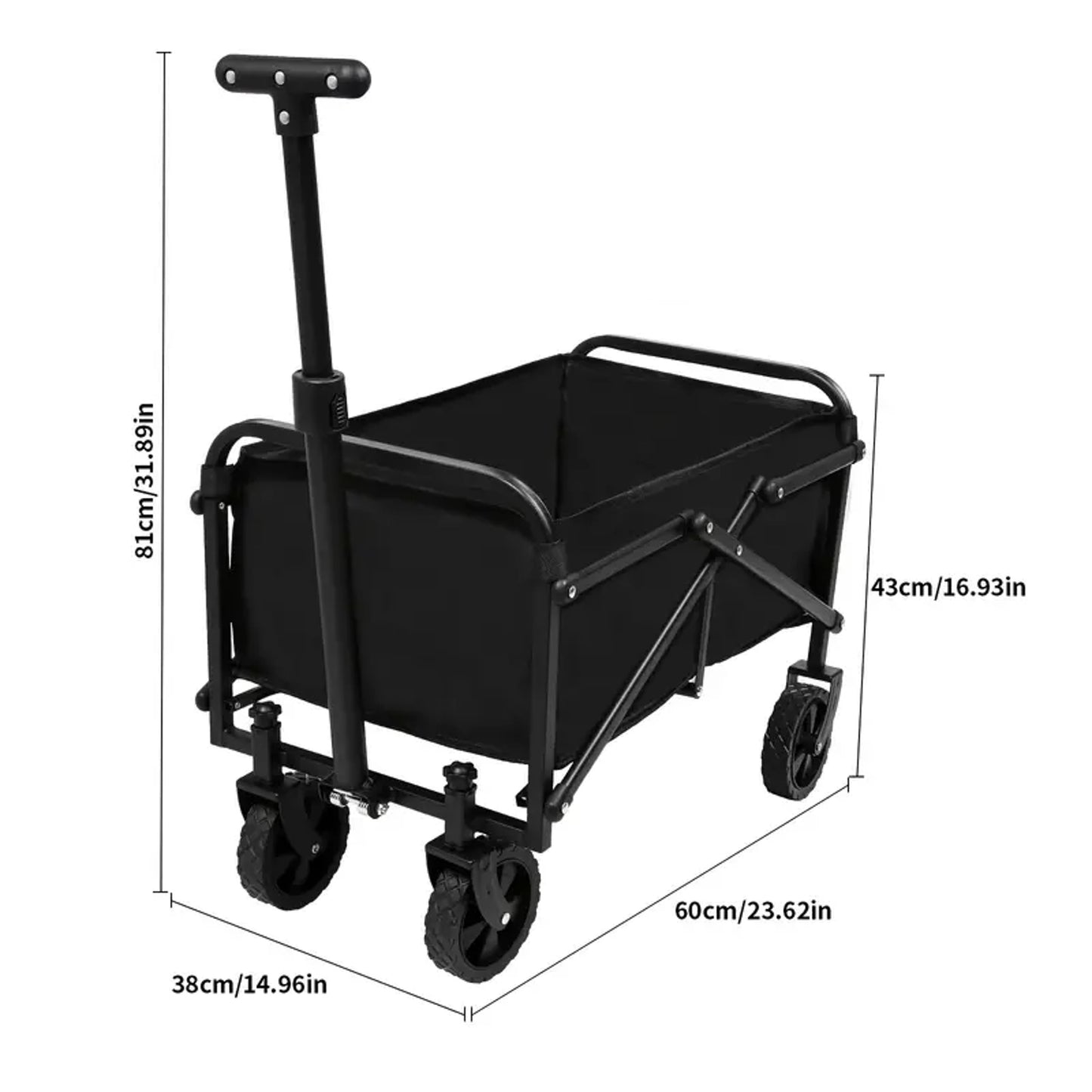 Folding Utility Wagon, Metal Frame, Adjustable Handle, Heavy Duty Collapsible