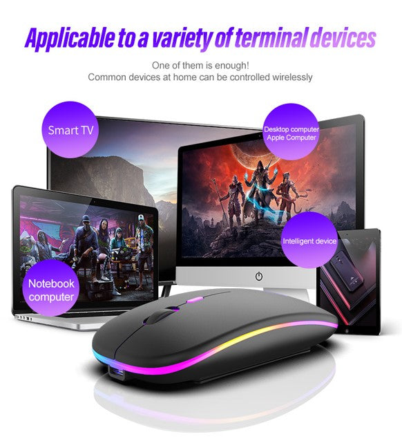 Rechargeable Wireless Mouse, LED Lights, Dual Mode 2.4GHz Bluetooth 5.0