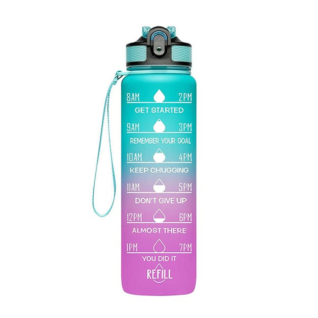 Motivational Water Bottle with Time Marker and Straw, 32 oz, Leakproof & One Hand Operation, Suitable for Fitness, Gym & Outdoor