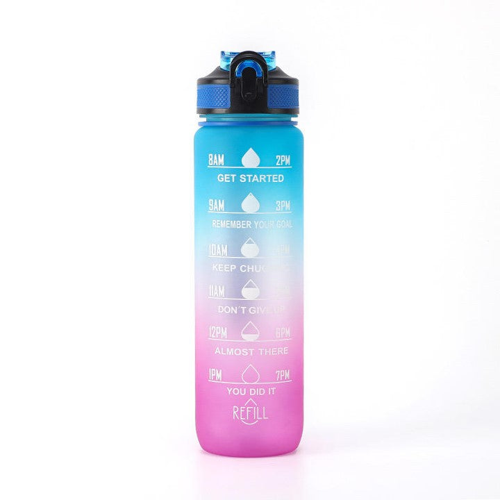 Motivational Water Bottle with Time Marker and Straw, 32 oz, Leakproof & One Hand Operation, Suitable for Fitness, Gym & Outdoor