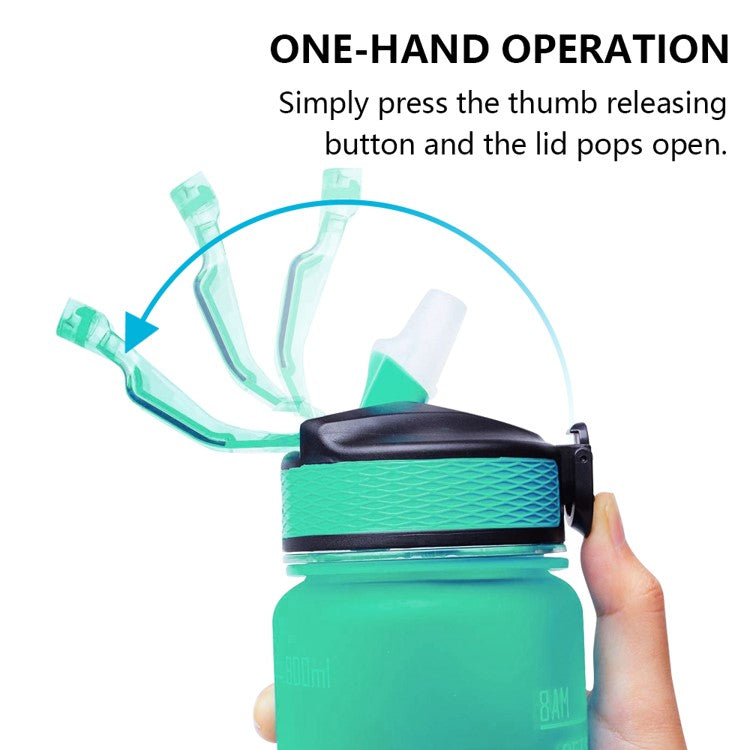 Motivational Water Bottle with Time Marker and Straw, 32 oz, Leakproof & One Hand Operation, Suitable for Fitness, Gym & Outdoor