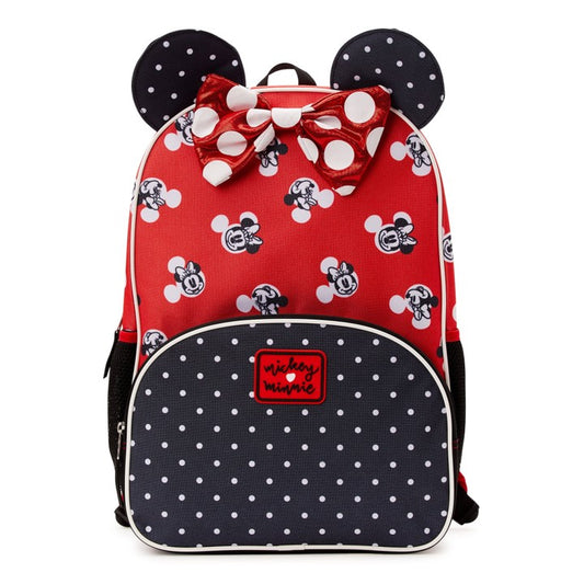 Minnie Mouse Kids Red & Black Polka Dot Bow Print 17" Laptop Backpack
