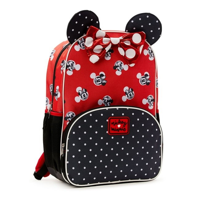 Minnie Mouse Kids Red & Black Polka Dot Bow Print 17" Laptop Backpack