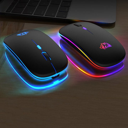 Rechargeable Wireless Mouse, LED Lights, Dual Mode 2.4GHz Bluetooth 5.0