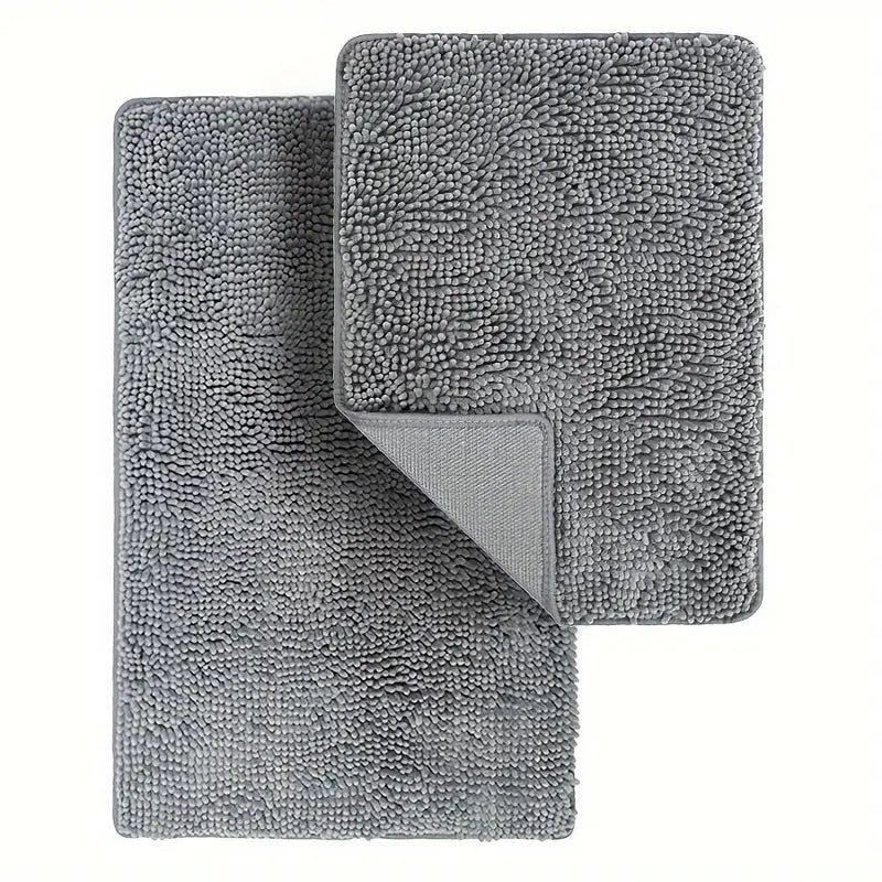2pcs Bath Mat - Chenille Bath Rugs For Bathroom, Non-Slip Floor Mat With Rubber Backing