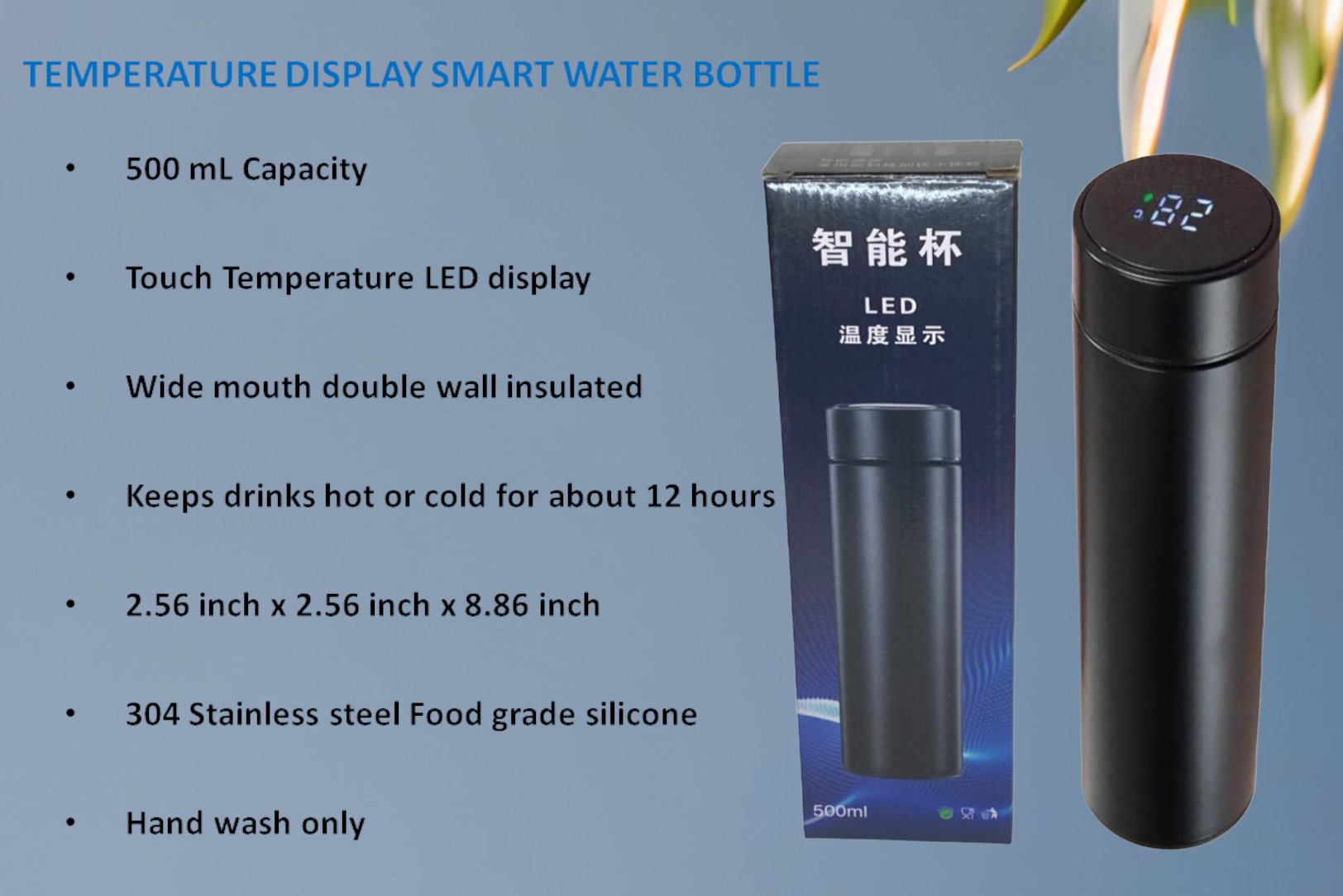 KD Double Wall Vacuum Flask, LED Temperature Display, 500 mL